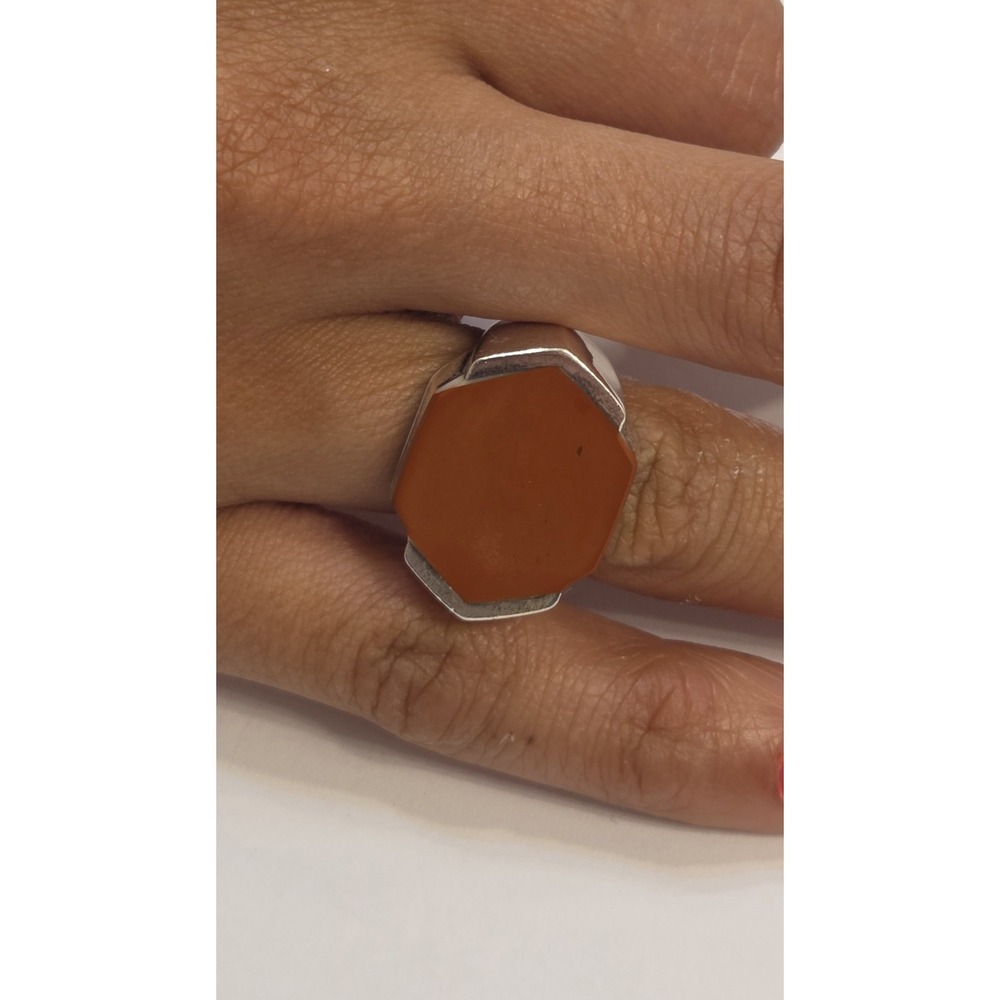Bold Vintage Sterling Silver & Red Jasper Art Deco Singet Style Ring Size 6